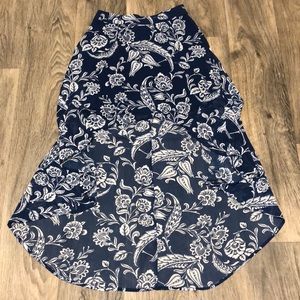Navy and white floral high low skirt